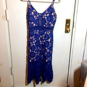 Stunning colbalt blue lace dress over light nude overlay
